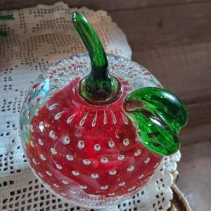 Glass apple paperweight with bubbles